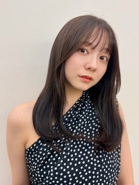 ノク 渋谷(nok) 大人可愛いオリーブベージュ前髪カット顔まわりレイヤー