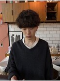 メンズシャドウパーマ波巻きツイストスパイラルパーマ眉毛カット