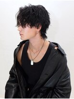 アッシュブラックカルマパーマベリーショートウルフヘア新宿