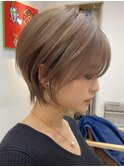 立川小顔ショートボブ/丸みショート/白髪ぼかし/ベージュカラー