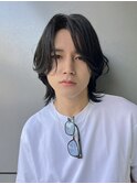 メンズニュアンスパーマセンターパートミディアムヘアK20241031