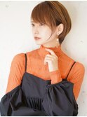 大人可愛い☆丸みショートボブ細めハイライトブリーチ◎オレンジ