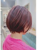 丸みショート×カシスレッド