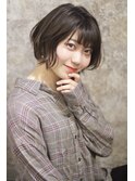 丸みショート毛先ウェーブ ナチュラル艶髪黒髪暗髪