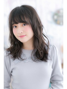 ミック ヘアアンドビューティー 大山店(miq  Hair&Beauty) アッシュブラック大人かわいい斜めバングフェザーロングa1