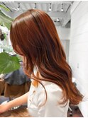 【白石】ブリーチなし赤髪オレンジレッド暖色艶カラーセミロング