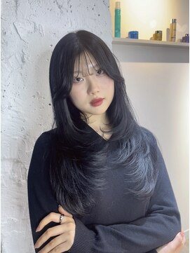 ブレンド 渋谷(BLend) ハイライトカラーくびれヘアアプリコットオレンジ