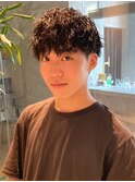 マッシュ　ツイストスパイラルパーマ　アッシュ　束感　爽やか