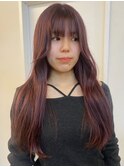 ピンクオレンジ　顔周りカット　小顔カット　透明感カラー　艶髪