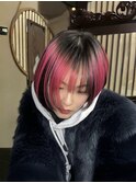 ボブ/原色ピンク/コントラストカラー/ブリーチ/原宿/個性派