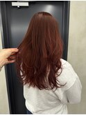 ダブルカラーチェリーレッドピンクブラウン韓国レイヤーロング