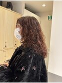 <ゲスト>デジタルパーマのウェーブヘアにピンクオレンジ