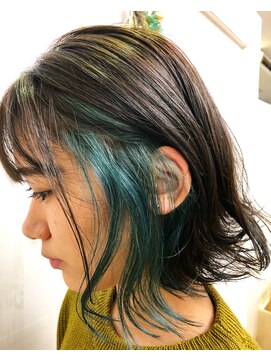 プランタン(Printemps) ニュアンスパーマインナーカラー外ハネボブボブイアリングカラー