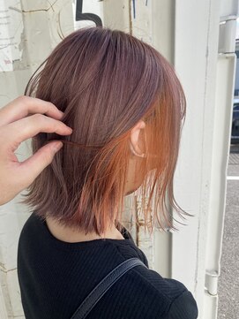 ホワイト(WHITE HAIR@NICOLA) ボブ×ピンクヴァイオレット×オレンジベージュインナー