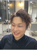 オレンジアップバングショートメンズハイライトメッシュカラー