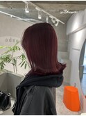 ワインレッド/ボルドー/切りっぱなしボブ/ケアブリーチ