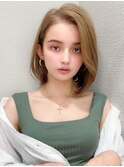 韓国風美髪外ハネボブ顎ラインボブタッセルボブカシスブラウン