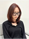 横浜ミディアムレイヤーハッシュボブバーガンディワインレッド