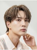 韓国ヘアニュアンスコンマバングセンターパートフェザーパーマ