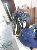 リボン編み込みハーフポニー