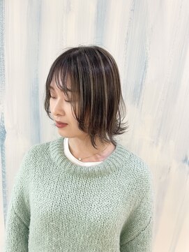 アップ(A+hair) ベージュハイライト大人ボブ小顔丸みショートレイヤーカット三宮