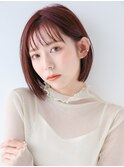 ストレートボブ/ピンクブラウン/切りっぱなし丸みボブ