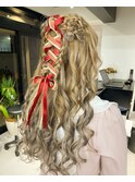 『バラとリボンハーフアップ』