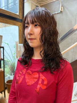 マッシュ 北堀江(MASHU) パーマ　ミディアム　顔まわりレイヤー　デジタルパーマ