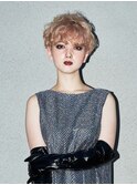 くせ毛多毛カールハイトーンピンクショートボブマッシュ