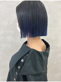裾カラーネイビーぱっつんボブ