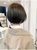 福山市美容室Caary人気 丸みスッキリボブ透明感グレージュ