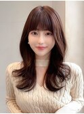 韓国前髪 ワイドバング ミディアム くびれヘア　顔周り