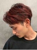 清潔感◎刈り上げセンターパートメッシュレッドで爽やか印象
