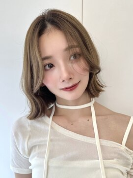 サンド ミュウ 横浜店(sand mieu) くびれボブ/ショートボブ/センターパート/オリーブベージュ/横浜