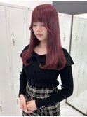 チェリーレッド　ブリーチなしカラー　ダブルカラー　韓国風ヘア