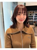 ラベンダーブラウン 顔周りレイヤー くびれヘア
