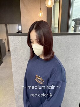 ライフイズ 磐田本店(Life is...) ミディアムヘア/レッドカラー/顔まわりレイヤー
