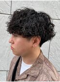 ダークアッシュニュアンスパーマ韓国マッシュベリーショート