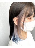 #インナーカラーシルバー#裾カラーブルー#インナーブルー