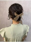 編み込みリボンアレンジ♪*。