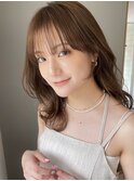 大人かわいい顔まわりレイヤーまろベージュ小顔シースルーバング