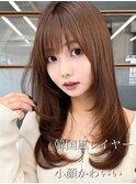 韓国風レイヤー大人ロングストレートワンカールベージュカラー