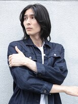 ◯メンズボブ ニュアンスパーマ センターパート ブルーブラック