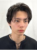 センターパートビジネスショートツーブロック黒髪ニュアンス
