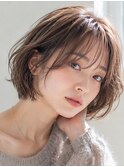 レイヤーボブ/くせ毛風/ベージュカラー