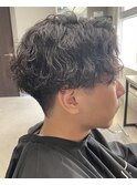 メンズ/アップバング/ツーブロックマッシュ/束感ショート波巻き