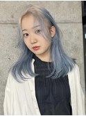 ダブルカラーブルーアッシュカラーエンドカラーレイヤーカット