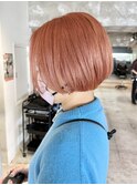 ショートボブ/丸みショートボブ/ピンクオレンジ/髪質改善