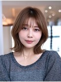 20代30代大人可愛い斜めバング/ストレートボブ/シルキーベージュ