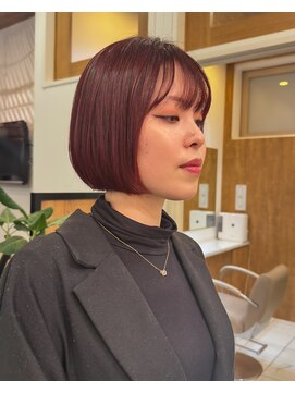 ビュートリアム ギンザ(BEAUTRIUM) ぱつっとミニボブヘア*秋のワインレッドカラー*顔周り*銀座